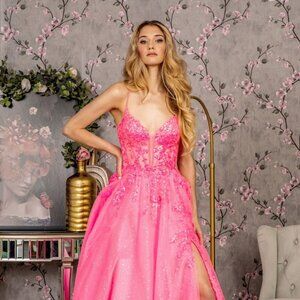 NEW LONG A-LINE SLEEVELESS MESH DRESS EMBROIDERED WITH SPARKLING SEQUINS GL3218